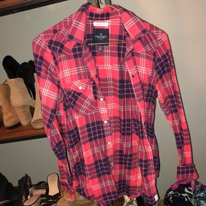 American Eagle XS Flannel Red boyfriend fit